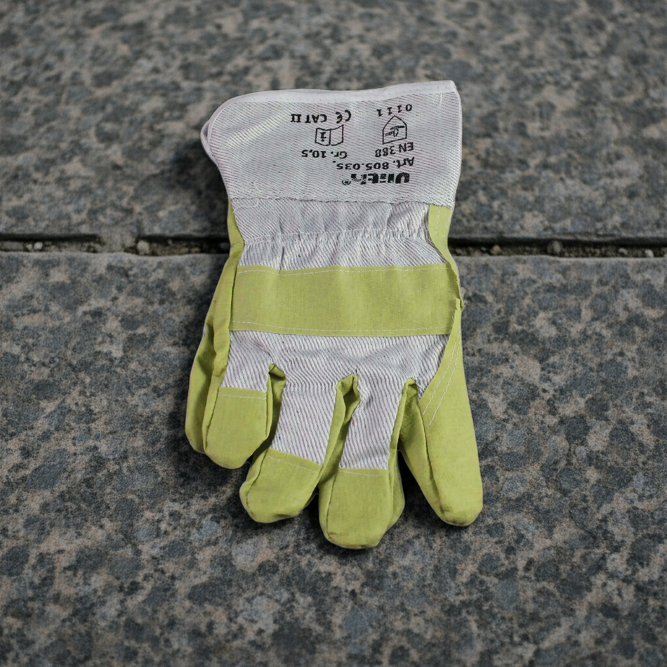 1 pair of synthetic leather gloves, vinyl-impregnated, size 10.5
