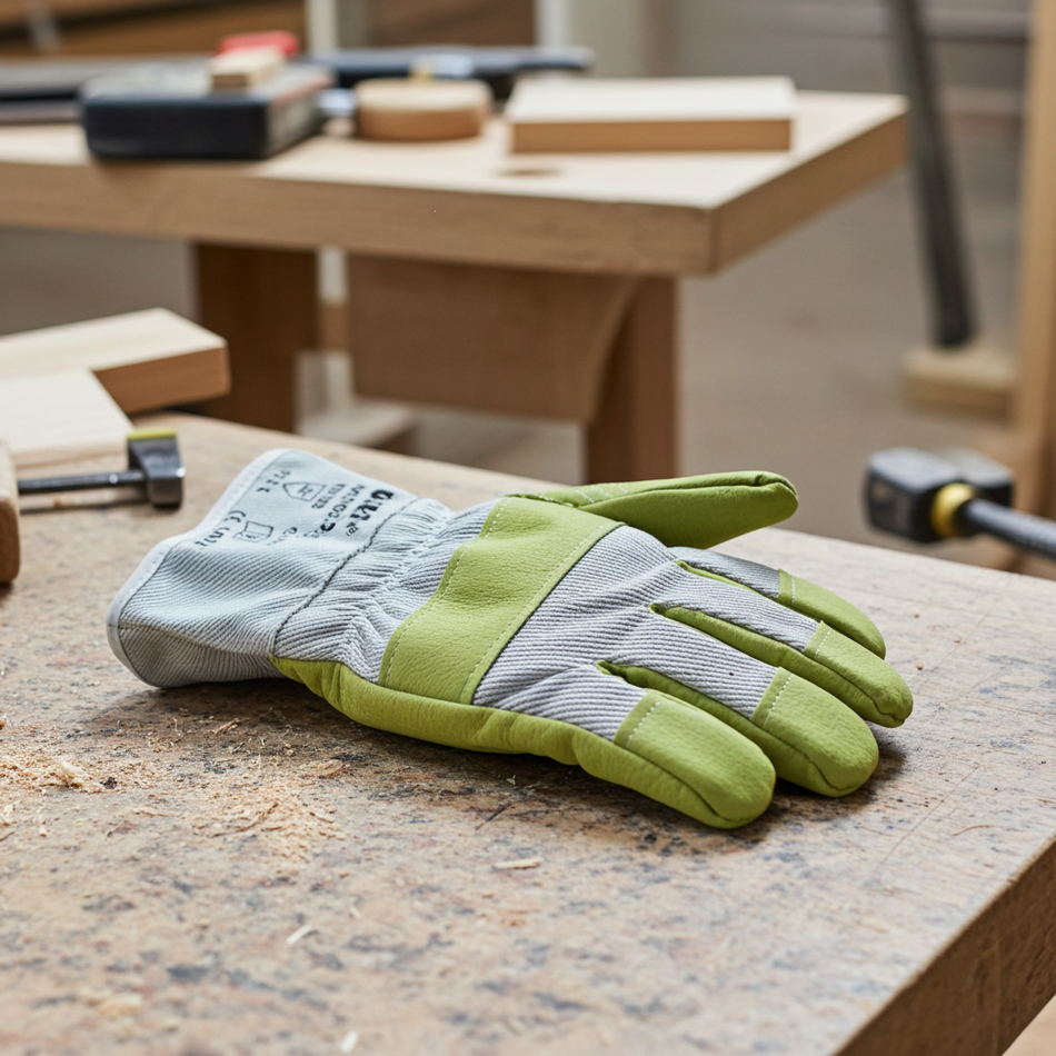 1 pair of synthetic leather gloves, vinyl-impregnated, size 10.5